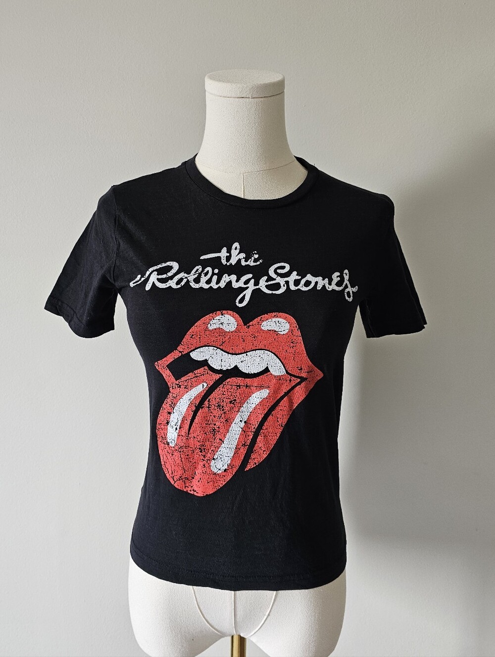 The Rolling Stones M (10-12Y) Black Tee with Iconic Red Tongue Graphic
